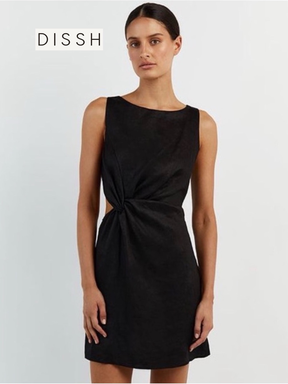 DISSH Leilani Black Linen Twist Cutout Mini Dress US 4 Minimalist